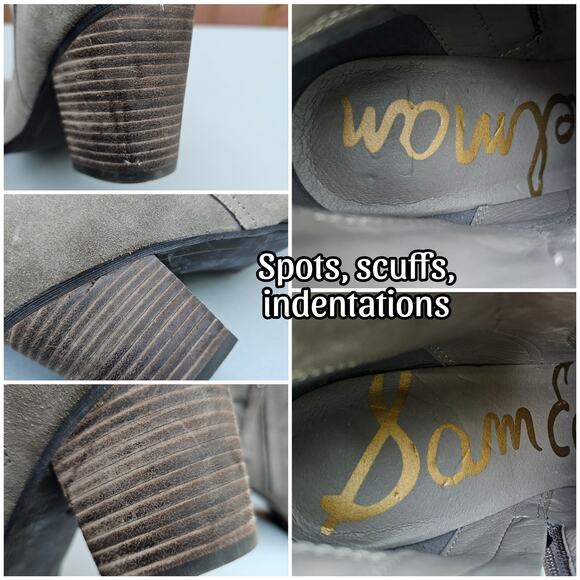 Buckle Detail Heeled Ankle Boot Sam Edelman Morris Size 8.5 Taupe Suede Leather - Picture 9 of 14